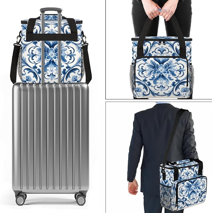 Botanic Flower Coffee Maker Carrying Bag Retro Flower Travel Storage Bag Compatible with K-Mini or K-Mini Plus Single Serve Coffee Brewer Carrying Case with Multiple Pockets &amp Shoulder Strap