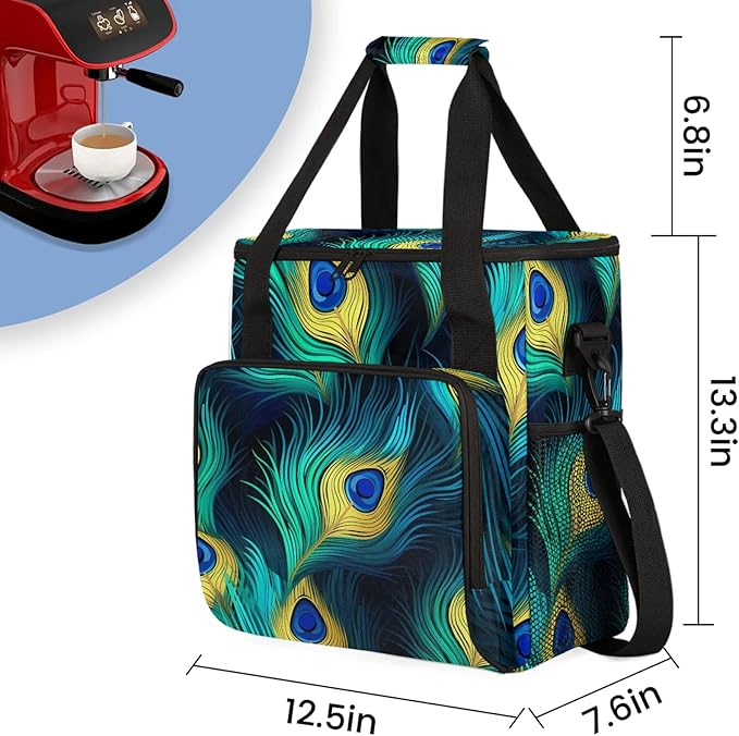 Peacock Bird Feathers Travel Coffee Maker Carrying Bag Large Organizer Storage Tote Bag Insulated Reusable Cooler Grocery Bags