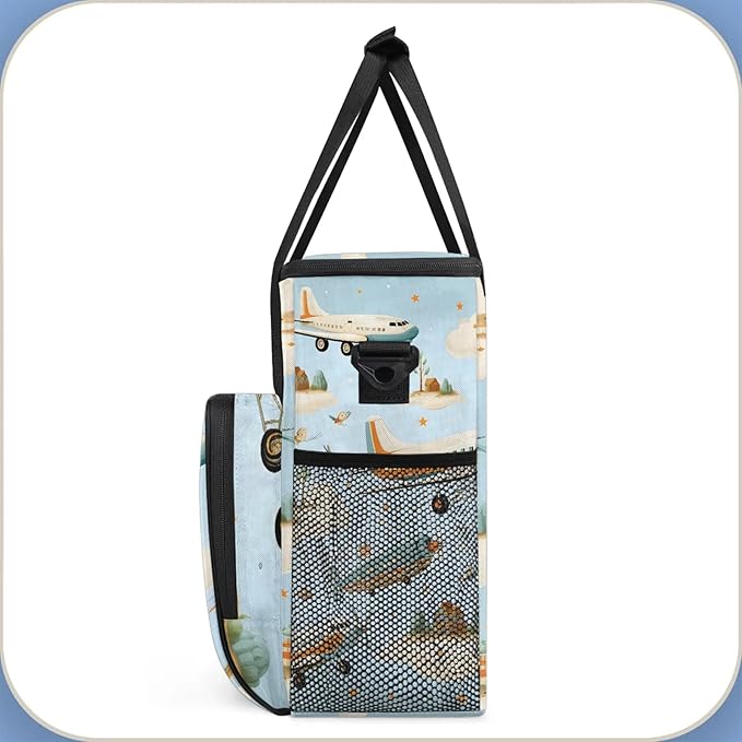 Cute Aircraft Coffee Maker Carring Bag Large Insulated Storage Organizer Case Tote Bags with Shoulder Strap for Travel Work Picnic