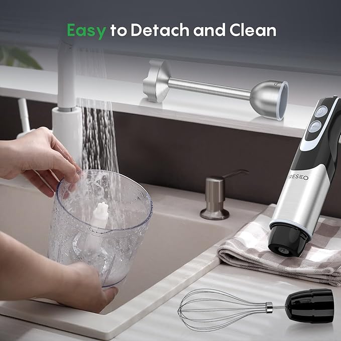 FRESKO Immersion Blender Handheld 4-in-1 Stainless Steel Hand Electric Stick Mixer with 12-Speeds &amp Turbo Mode Powerful 500W Emulsion Blender with Beaker Chopper &amp Whisk