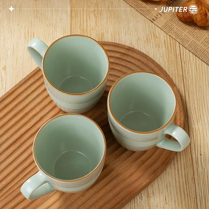 Famiware Jupiter Plates and Bowls Set with Coffee Mugs Set 16 Pieces Dinnerware Sets Light Green