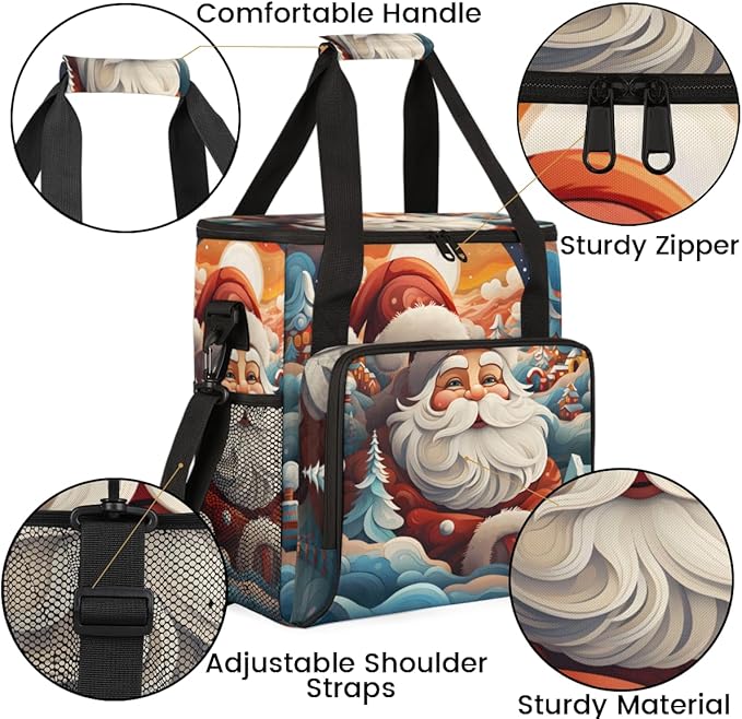 Colorful Santa Claus Coffee Maker Carrying Bag Watercolor Santa Claus Travel Storage Bag Compatible with K-Mini or K-Mini Plus Single Serve Coffee Brewer Carrying Case with Pockets &amp Shoulder St