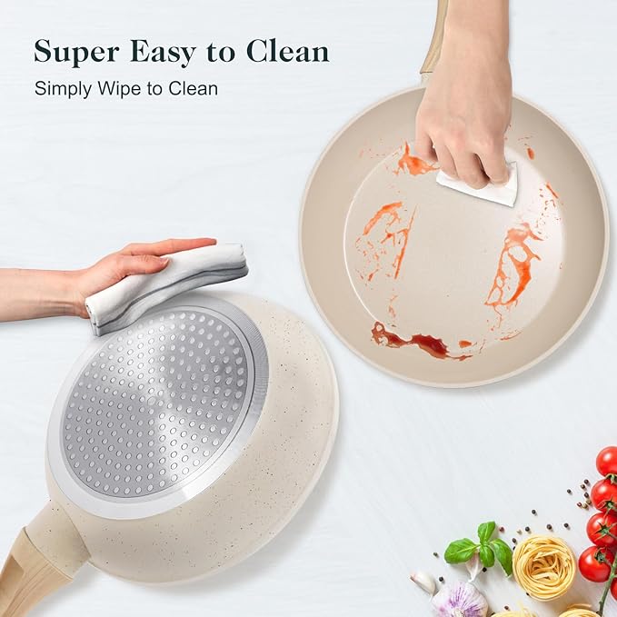 Pots and Pans Set Non Stick 11pcs Ceramic Cookware Set Non Toxic Induction Kitchen Cookware Sets Nonstick Cooking Set with Stay Cool Handle 100% PFOA Free Cream