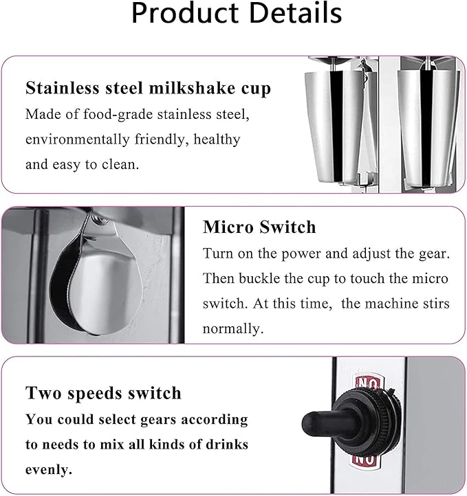 180W Electric Milkshake Maker with 800ML Cups 18000RMP Stainless Steel Dual Head Ice Cream Drink Maker Mixer for Home Business 2 Speed Adjustable(Silver)