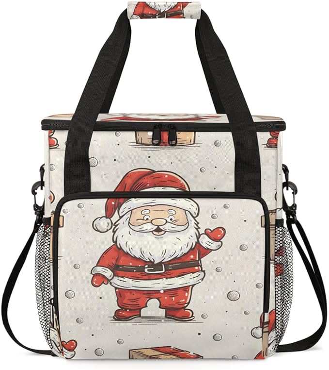 Oil Painting Santa Claus Coffee Maker Carrying Bag Travel Storage Bag Compatible with K-Mini or K-Mini Plus Single Serve Coffee Brewer Carrying Case with Multiple Pockets &amp Shoulder Strap
