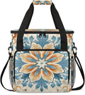 Retro Floral Design Coffee Maker Travel Bag for Keurig K-Mini/K-Mini Plus Insulated Waterproof Tote with Pockets for K-Cup Portable Single-Serve Brewer Case