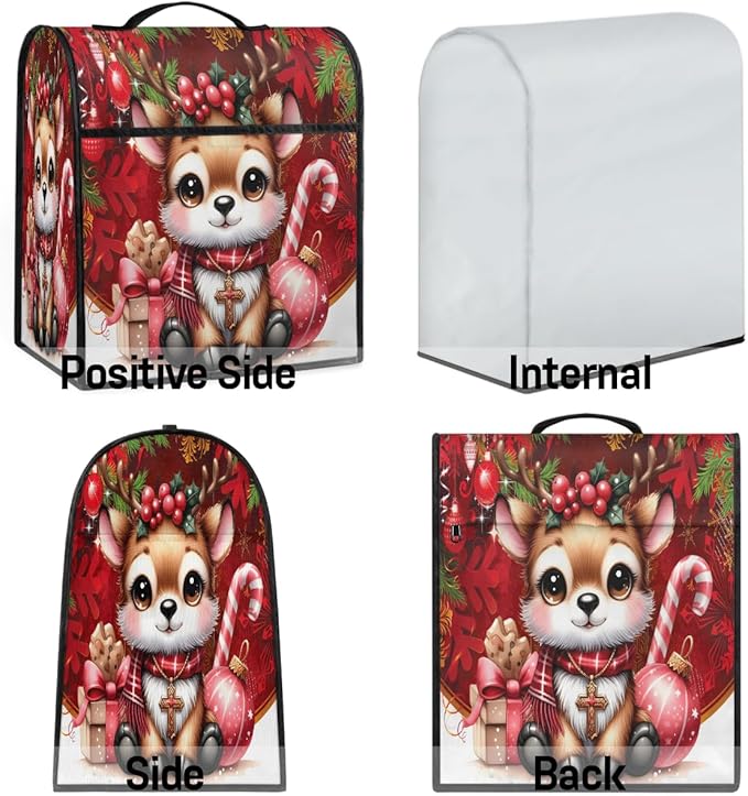 Kitchen Aid Mixer Cover Christmas Deer Candy Canes Stand Mixer Cover Compatible with 6-8 Quarts Stand Mixers Dust Covers with Zipper Pocket Foldable Washable Kitchen Aid Organizer Bag