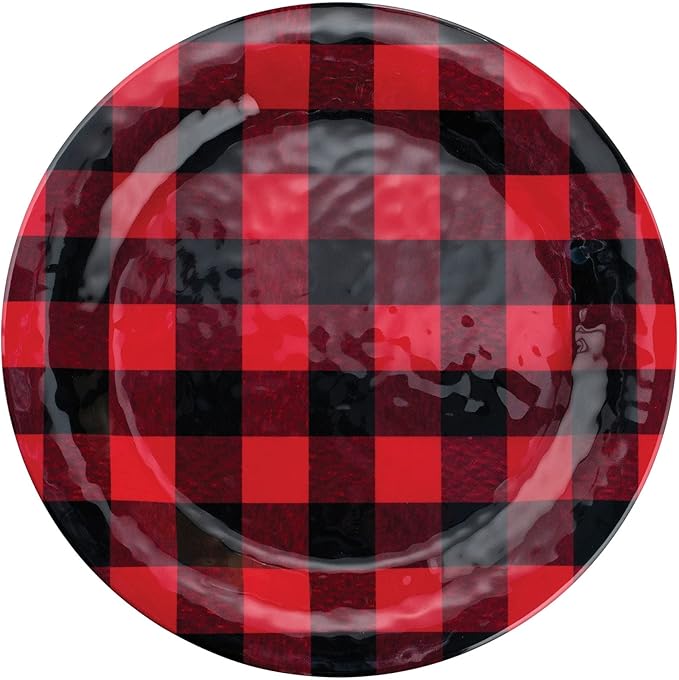 UPware 12 Piece Buffalo Plaid Melamine Dinnerware Sets Outdoor Dishes Set Plates and Bowls Sets Christmas Decorations Service for 4 Red