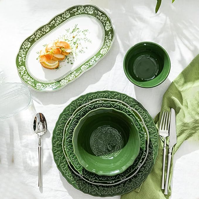 Dinnerware Set 13 Piece Kitchen and Dining Service for 6 Ceramic Rice Bowl Pasta/Salad/Dessert Plate