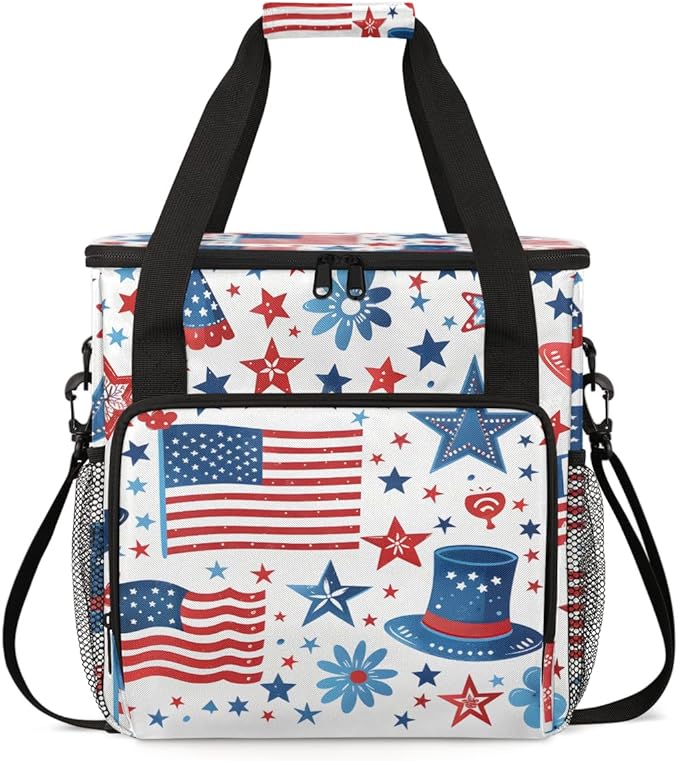 4th of JulyWaving flag Coffee Maker Carrying Bag Travel Storage Bag Compatible with K-Mini or K-Mini Plus Single Serve Coffee Brewer Carrying Case with Multiple Pockets &amp Shoulder Strap