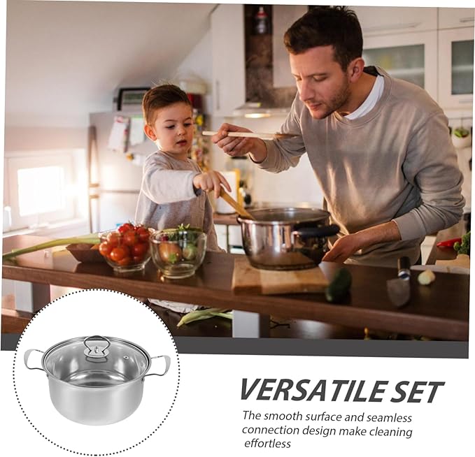Stainless Steel Cookware Set with Saucepan Lid Soup Pot Milk Pot and Frying Pan Smooth Surface for Easy Cleaning Thick Bottom for Quick Heating