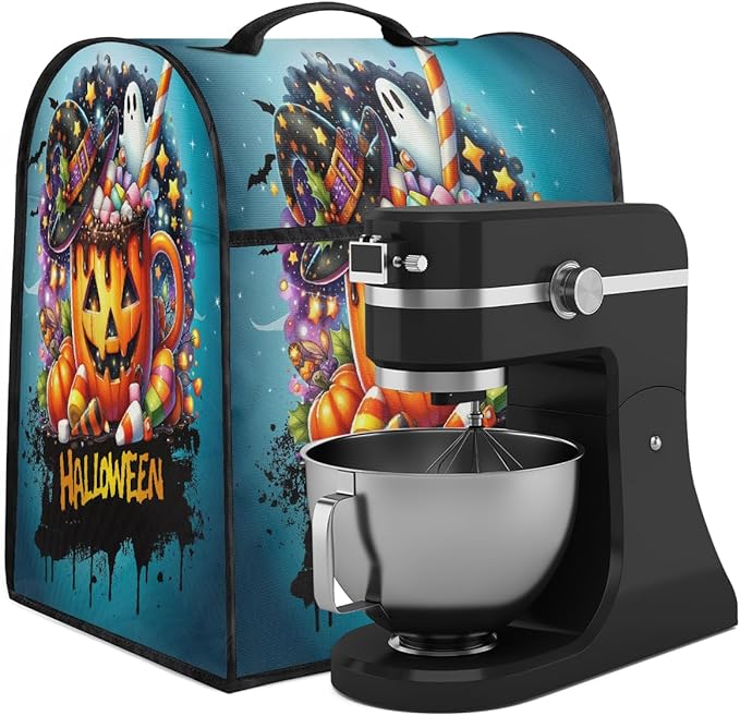 cfpolar Kitchen Aid Mixer Cover Compatible with 6-8 Quarts Halloween Spooky Pumpkin Candy Stand Mixer Cover Kitchen Aid Mixers Accessories Appliance Organizer Bag Dust Covers with Zipper Pocket