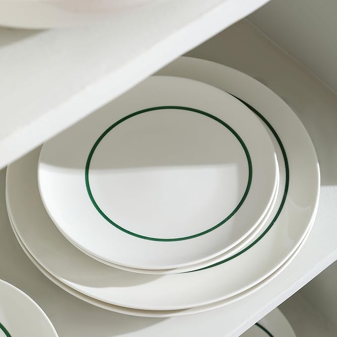 Stone Lain Luna 24-Piece Porcelain Dinnerware Set Plates and Bowls Set Dish Set for 8 Green