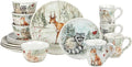Winter’s Walk 16-Piece Ceramic Dinnerware Set Service for 4 – Bring woodland charm to your table with foxes owls and deer in a serene snowy forest design perfect for cozy winter gatherings