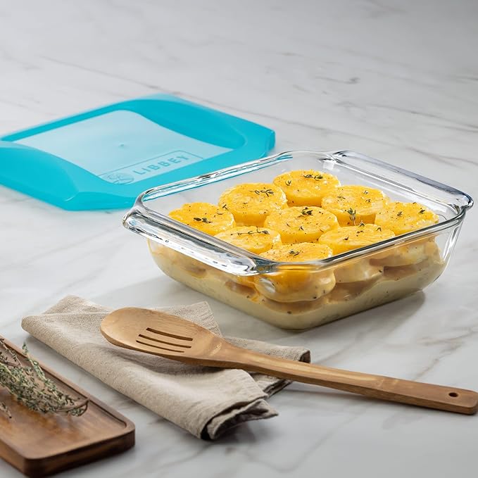 Libbey Baker’s Premium 2 Piece Glass Baking Dish Set Stackable Casserole Dish with Lid Set Baking Glassware for Casseroles Lasagna Brownies