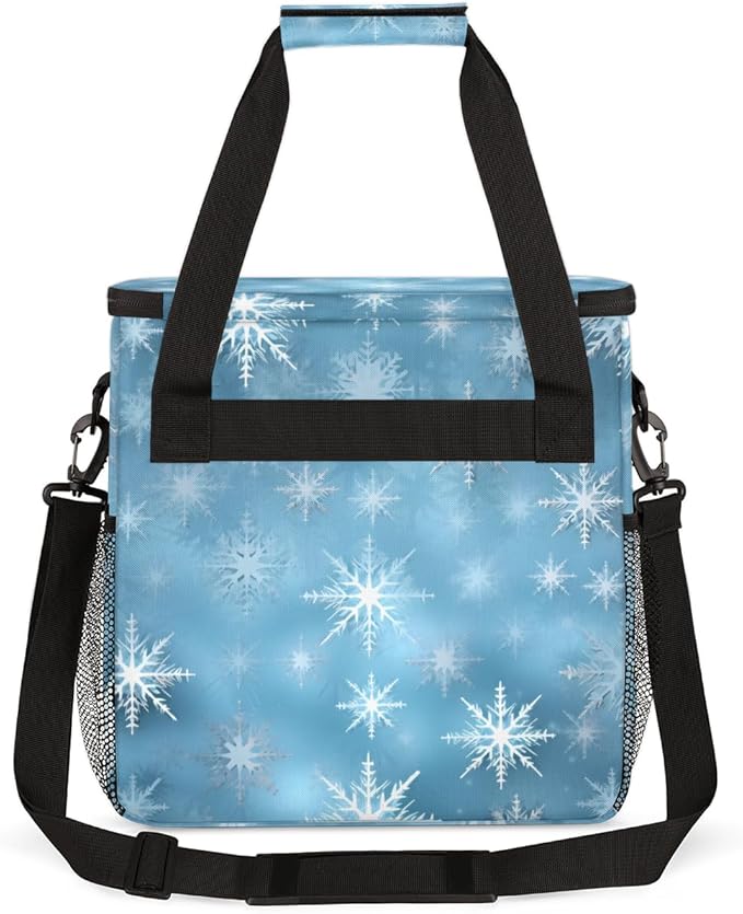 Xmas Snowflakes Coffee Maker Carrying Bag Watercolor Snowflakes Travel Storage Bag Compatible with K-Mini or K-Mini Plus Single Serve Coffee Brewer Carrying Case with Pockets &amp Shoulder Strap