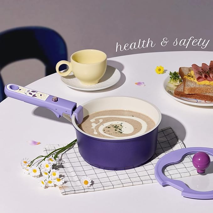 CAROTE 11pcs Ceramic Cookware Set Pots and Pans Set Non stick Induction Kitchen Cookware with Removable Handle RV Dishwasher ＆ Oven Safe RV/Camping Cookware PFOA Free Purple