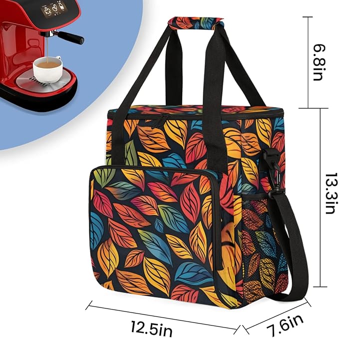 Leaves Plant Coffee Maker Travel Bag for Keurig K-Mini/K-Mini Plus Insulated Waterproof Tote with Pockets for K-Cup Portable Single-Serve Brewer Case