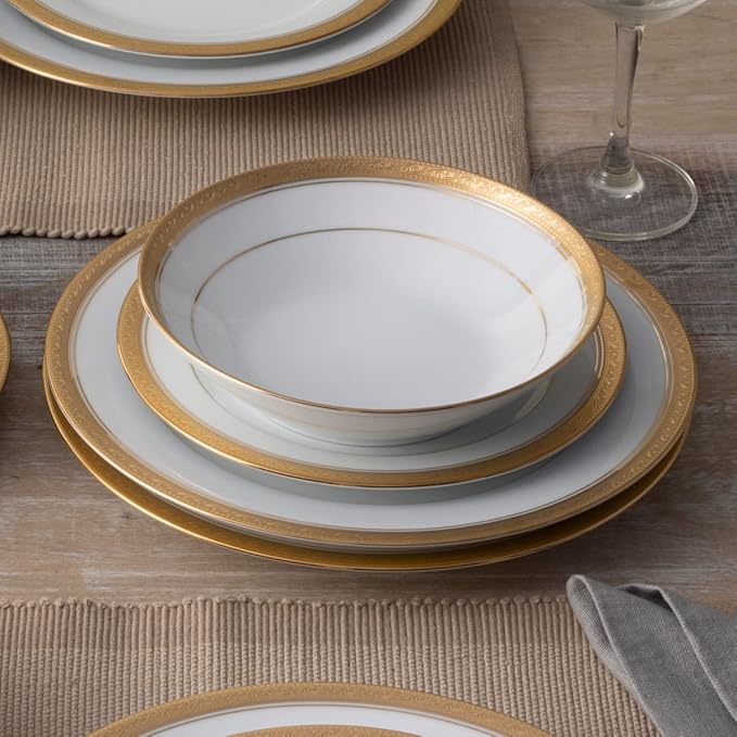 Noritake Crestwood Gold 12-Piece Dinnerware Set Service for 4