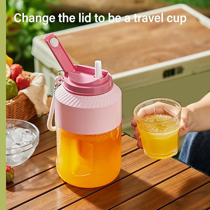 Portable Juicer 1L Capacity Dual Lid Design Easy to Carry with Convenient Strap Rechargeable Battery Cordless for Outdoor Travel Gym and Home Use