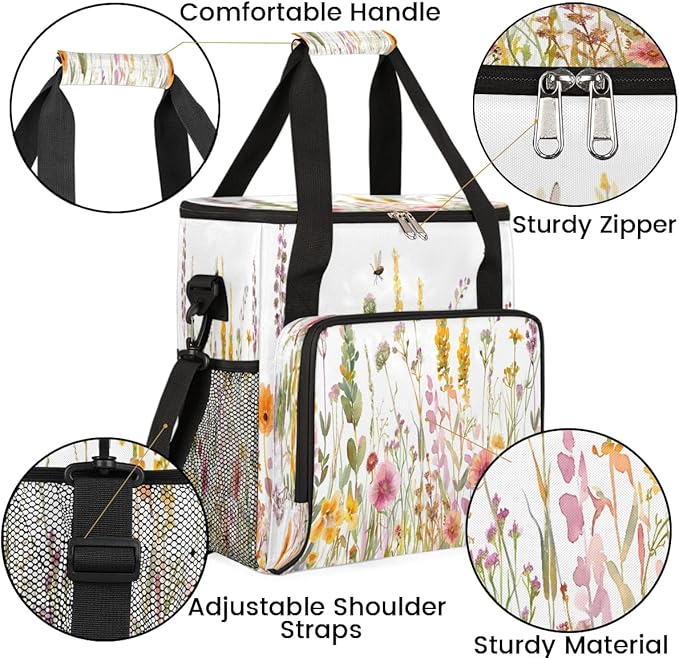 Flowers Watercolor Summer Coffee Maker Carring Bag Travel Carrying Storage Tote Bag Compatible Portable Single Serve Coffee Brewer Case with Pockets for K-cup Pods