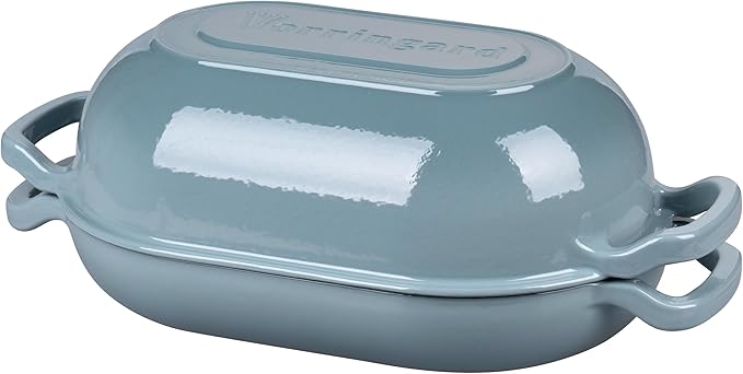 Enameled Cast Iron Sourdough Bread Oven Dutch Oven Loaf Cast Iron Bread Pan for Homemade Bread Baking Meatloaf Pan with Lid 5QT Sea Salt