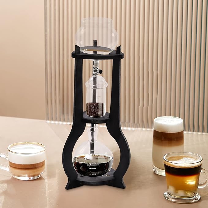 Cold Brew Drip Coffee Maker 600ml/20.29 Ice Coffee Brewer Machine Cold-Drip Coffee Tower with Glass Container Wood Stand for Home Office