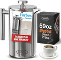 Stainless Steel French Press Coffee Maker 1.75 L (59 oz) Mirror – Double Walled Insulated Extra Large French Press Durable Design Keeps Drinks Hot Easy to Use and Clean for Rich Flavor