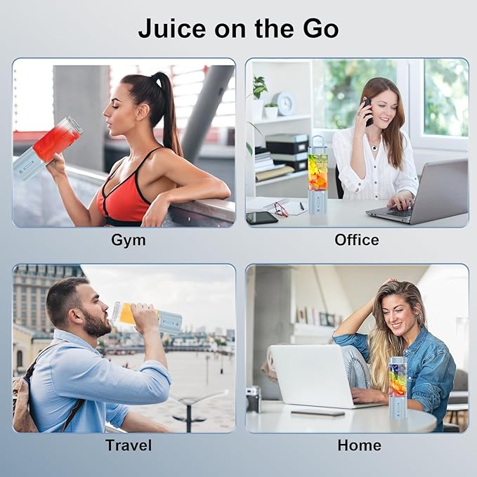 Portable Personal Blender for Fresh Juice Shakes and Smoothies - 16 Oz Mini Small Blender Bottle Cup with 6 Blades USB Rechargeable BPA Free for Kitchen Travel Office Gym