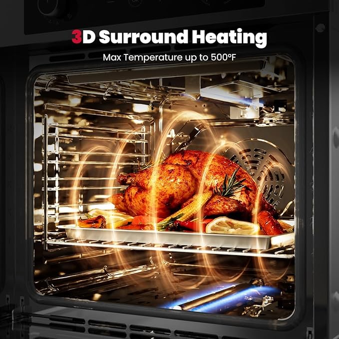 GASLAND 24 Inch Gas Wall Oven ETL Certified Natural Gas Oven Built-in Single Wall Oven with Bake Broil Rotisserie Functions Digital Timer and Convection Fan 120V Cord Plug Stainless Steel