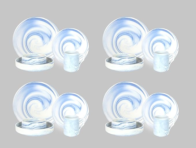 Fine China Artisan Marbled 20pc Dinner Set Blue
