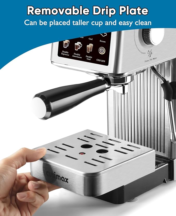 CUSIMAX Espresso Machine 20Bar Compact Coffee Machine with Powerful Steam Wand for Latte &amp Cappuccino Stainless Steel Espresso Maker with 34oz Remevable Water Tank
