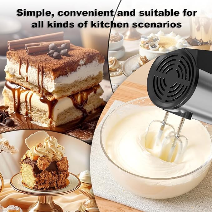 Stainless Steel Hand Blender Professional 7 Speed Mixer Electric Pastry Mixer with 2 Rods and 2 Hooks for Mixing Cookies Beating Food Eggs Cakes