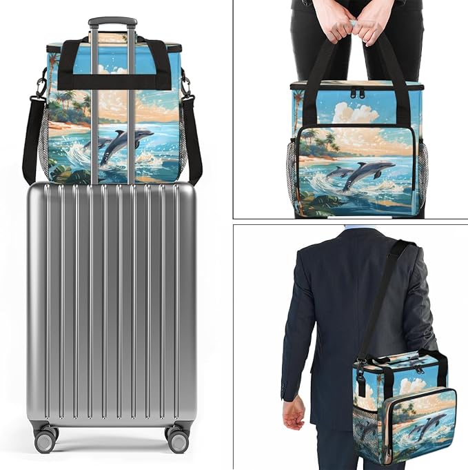 Dolphin Coffee Maker Carrying Bag Coconut tree Portable Travel Storage Tote Bag Compatible with K-Mini or K-Mini Plus Single Serve Coffee Brewer Carrying Case with Multiple Pockets &amp Shoulder St