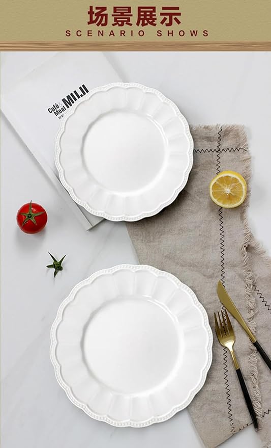 Pure white minimalist style Bone China Dinnerware Sets Service for 2Delicate Steak Dinner Plates Dish Setinclude 12 inch 10.5 inch 8 inch 6.5 inch plate