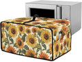 Faux Linen Polyester Toaster Oven Cover Scratch Resistant Appliances Dust Cover with Top Handle Side Storage Pockets for Home Kichen Appliances Retro Sunflower
