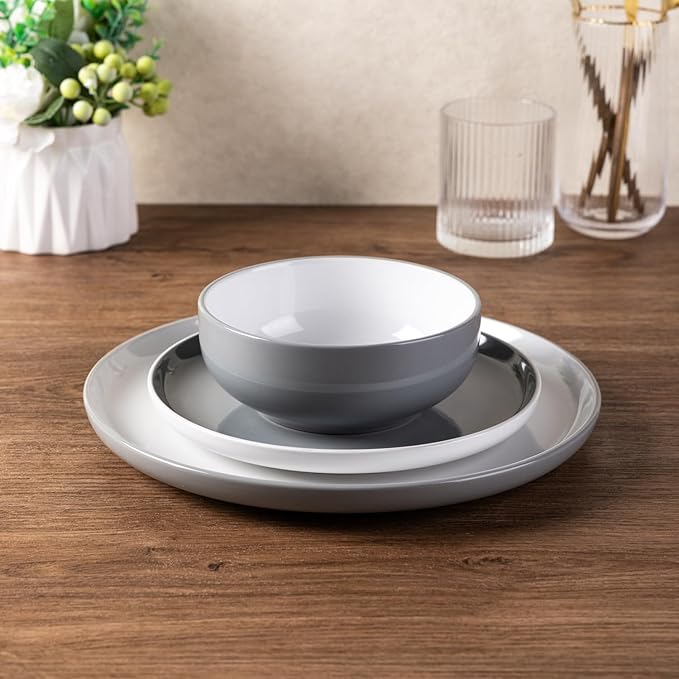 GBHOME 12 Pieces Ceramic Dinnerware Set Modern White Dish Set for 4Scratch Resistant Smooth Plates and Bowls SetsOven SafeMicrowave &amp Dishwasher