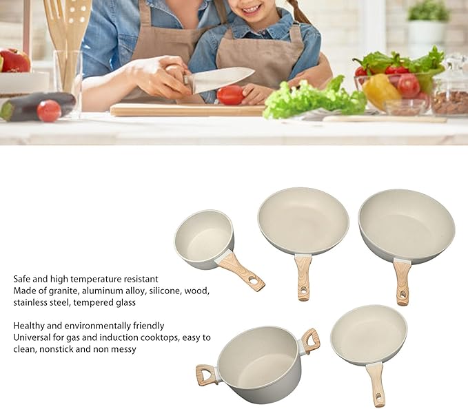 Diydeg Kitchen Cookware Set Includes 5pcs White Pots and Pans Tong Spatula Ladle Non Stick Baking Pan Frying Pans Saucepan Grill Pan Induction Kitchen Cooking Set Dishwasher