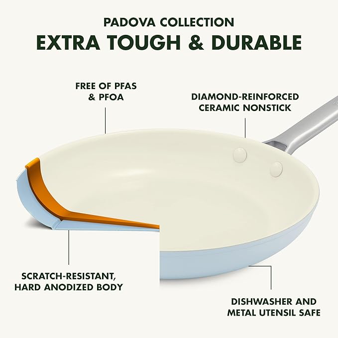 GreenPan Padova Hard Anodized Healthy Ceramic Nonstick 10 Piece Cookware Pots and Pans Set PFAS-Free Dishwasher Safe Light Blue