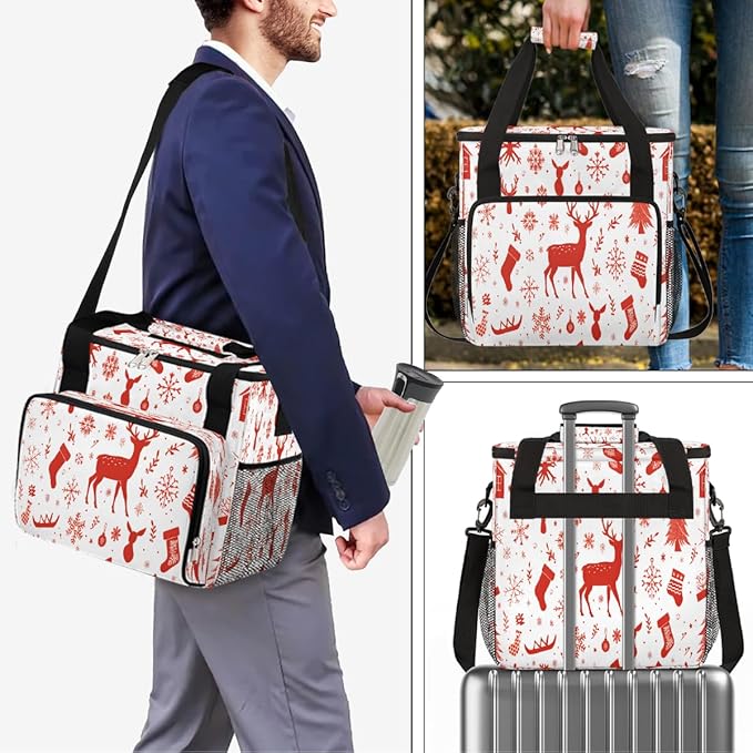 Christmas (739) Coffee Maker Carring Bag Travel Carrying Storage Tote Bag Compatible with Keurig K-Mini or K-Mini Plus Portable Single Serve Coffee Brewer Case with Pockets for K-cup Pods