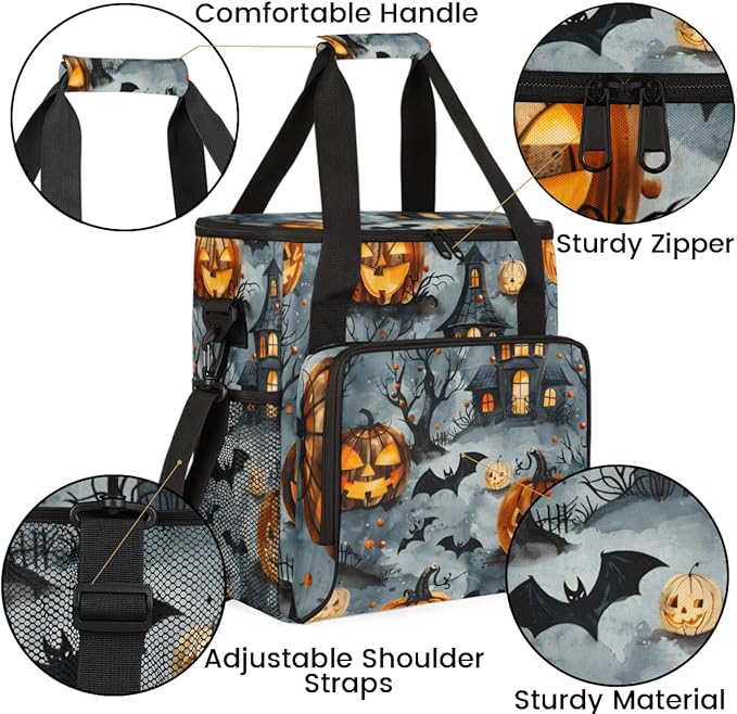 Bats Pumpkins Castle Coffee Maker Carrying Bag Portable Travel Storage Tote Bag Compatible with K-Mini or K-Mini Plus Single Serve Coffee Brewer Carrying Case with Multiple Pockets &amp Shoulder St