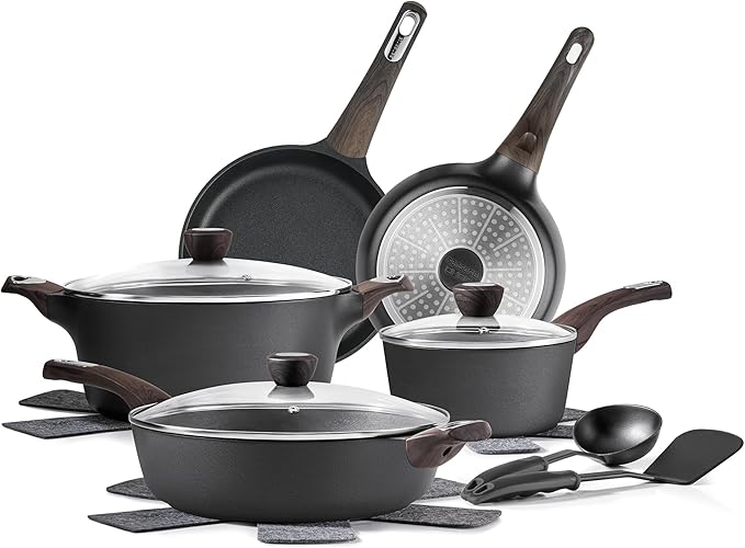 SENSARTE 14 Pcs Non Stick Kitchen Cooking Set20 Pcs Induction Cookware Sets Non-toxic Healthy Non Stick Kitchen Cooking Set PFOA PFOS Free