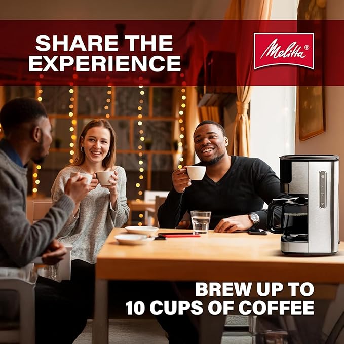 Melitta Aroma Tocco Glass 10-Cup Drip Coffee Maker Automatic and Programmable 96oz Capacity with 5-Pack Coffee Filters | Black
