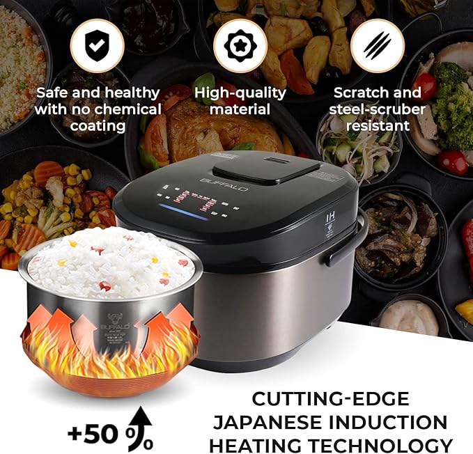 Buffalo Titanium Grey IH SMART COOKER Rice Cooker and Warmer 1.8L 10 cups of rice Non-Coating inner pot Efficient Multiple function Induction Heating (10 cups)