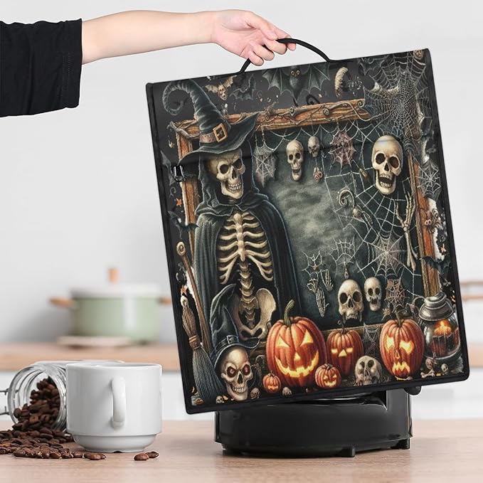 cfpolar Kitchen Aid Mixer Cover Compatible with 6-8 Quarts Halloween Skeleton Pumpkin Spider Web Stand Mixer Cover Kitchen Aid Mixers Accessories Appliance Organizer Bag Dust Covers with Zipper Pocket