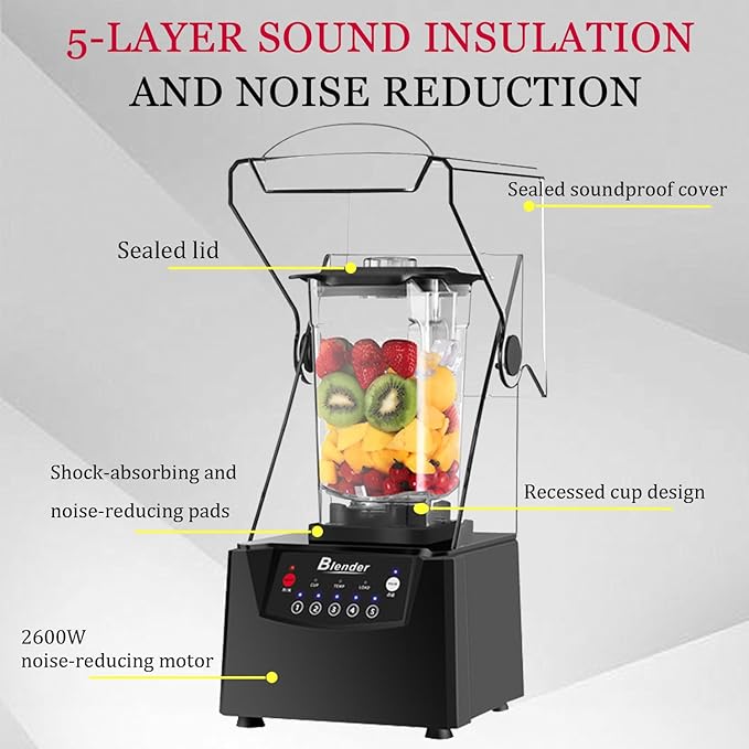 Professional Countertop Blender 2200w For Shakes And Smoothies Home &amp Commercial With Timer And Speed Control 2l Quiet Blender Dishwasher Safe 110v