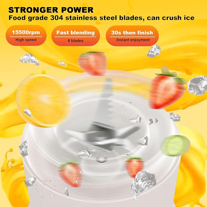 Portable Blender 500ML Personal Blender for Shakes and Smoothies Personal Size Blender Traveling Fruit Veggie Juicer Cup USB Rechargeable with Six Blades for Sports Travel and Outdoors (white)