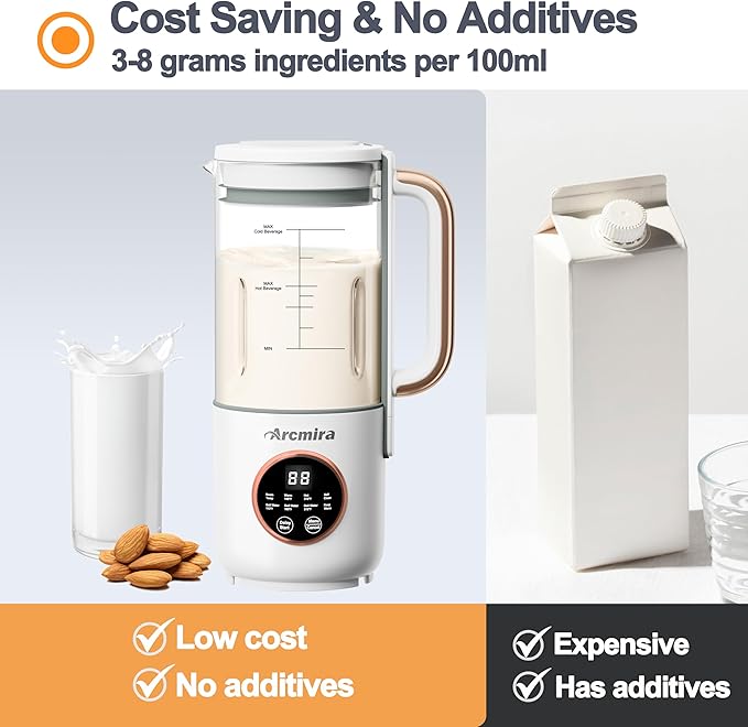 8 in 1 Automatic Nut Milk Maker 10 Blade 35 oz Homemade Oat Soy Plant-Based and Dairy Free Beverages Almond Milk Maker with Delay Start/Keep Warm/Boil Water Soy Milk Maker with Nut Milk Bag