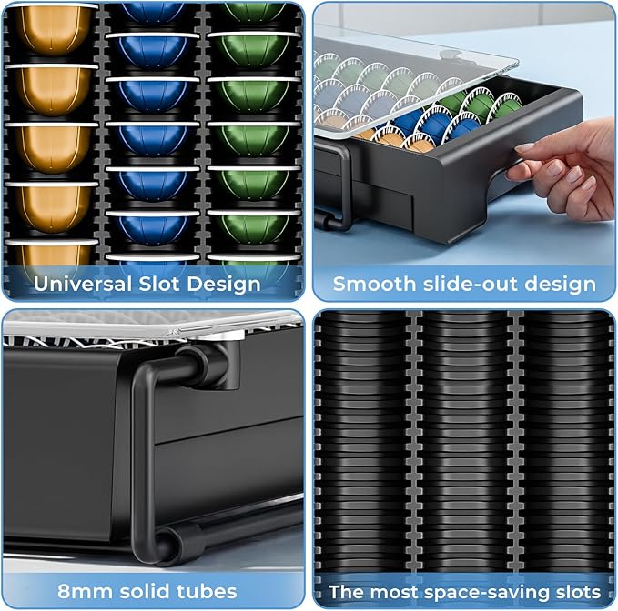 EVERIE Crystal Tempered Glass Organizer Drawer Holder Compatible with Nespresso Vertuo Capsules Compatible with 21 Big or 30 Small Vertuoline Pods NP01S