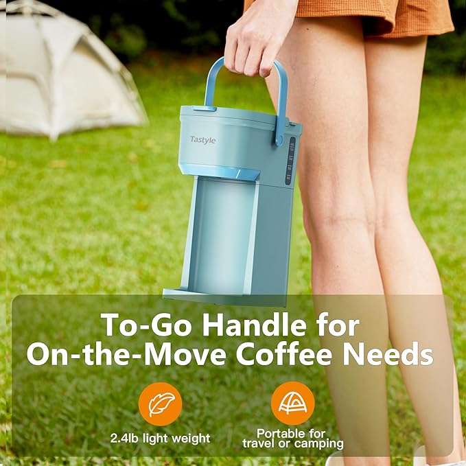 Single Serve One Cup Coffee Maker for K Cups and Grounds Mini Coffee Maker with Portable Handle 6 to 12 Oz Brew Size for Travel Camping Office RV and Dorm 120V Aqua